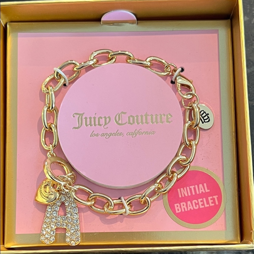 Juicy Couture Gold Bracelet with Bubble “A” Initial Charm - Picture 2 of 7